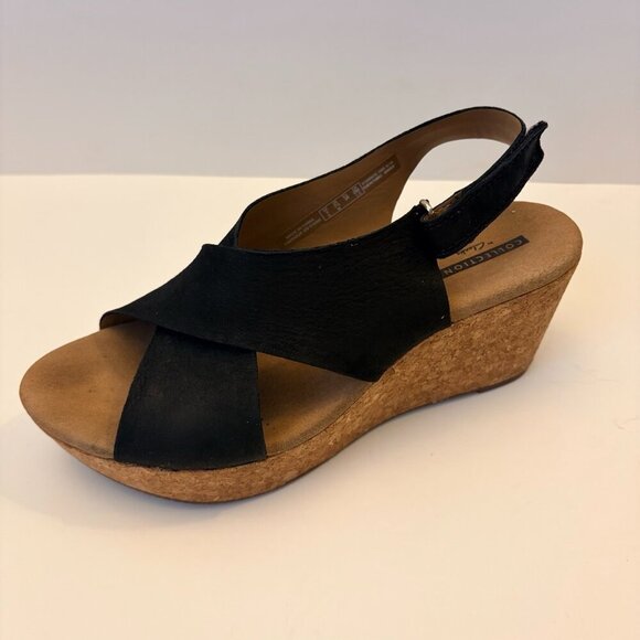 Clark's Shoes - Clark's Women's Black Platform Wedge Sandal Size 7.5M